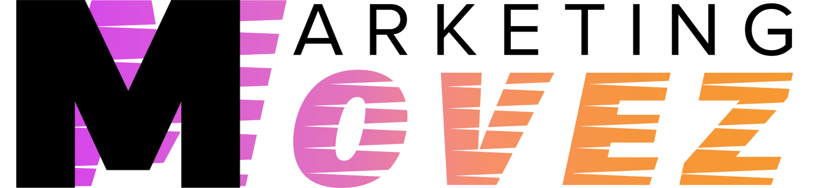 Marketing Movez - Dance Studio Marketing Agency Logo Marketing Movez logo featuring a bold black M with a pink to orange gradient design and the words Marketing Movez.