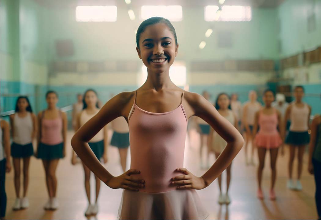 Helping Families Find Your Dance Studio Online Dance student standing at the front of a dance class inside a studio