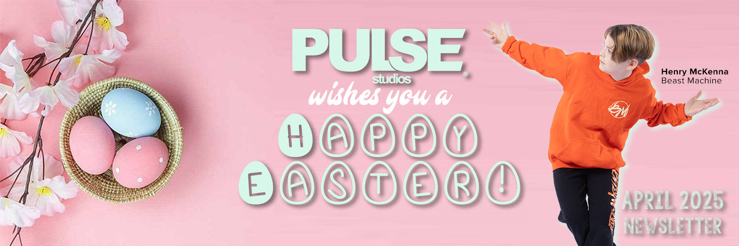pulse-easter-newsletter-banner PULSE Studios Easter newsletter banner featuring a student and spring-themed graphics.